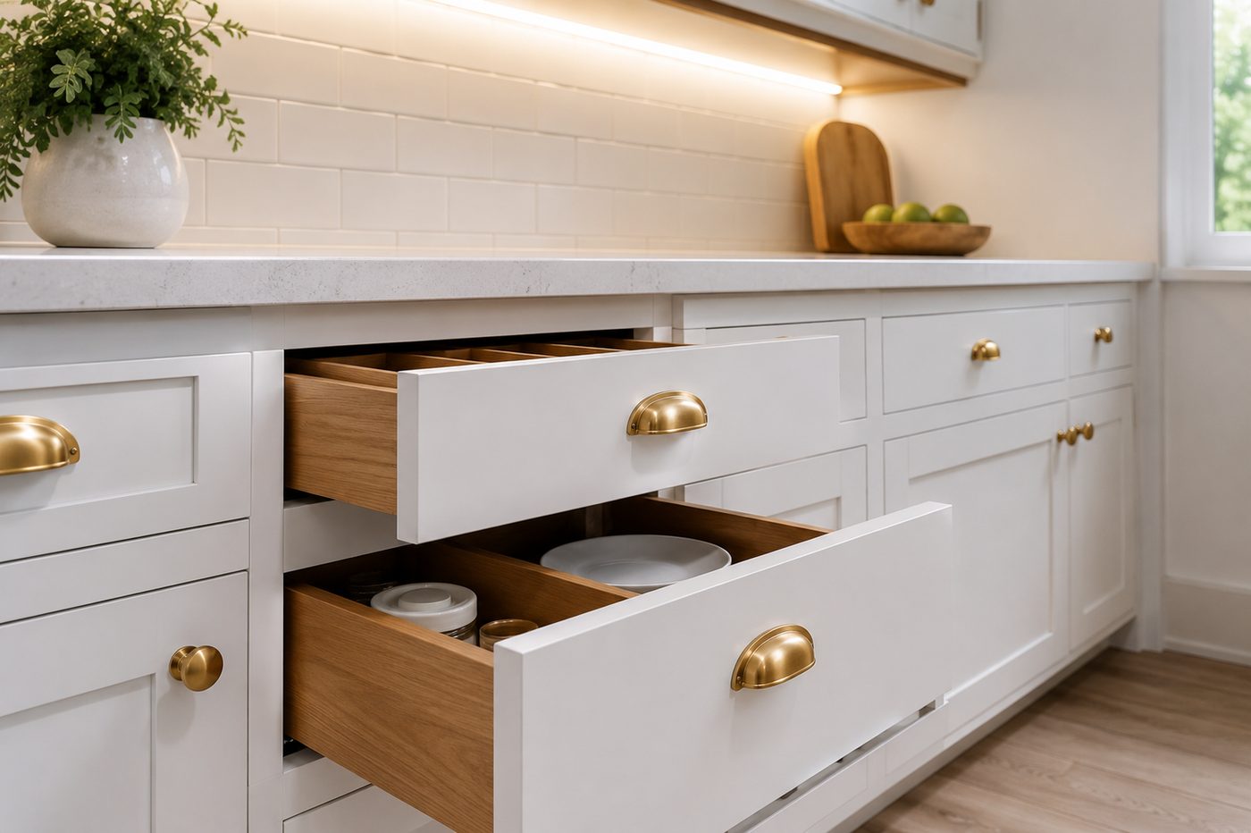 Kitchen cabinet refacing with new shaker doors and warm wood tone