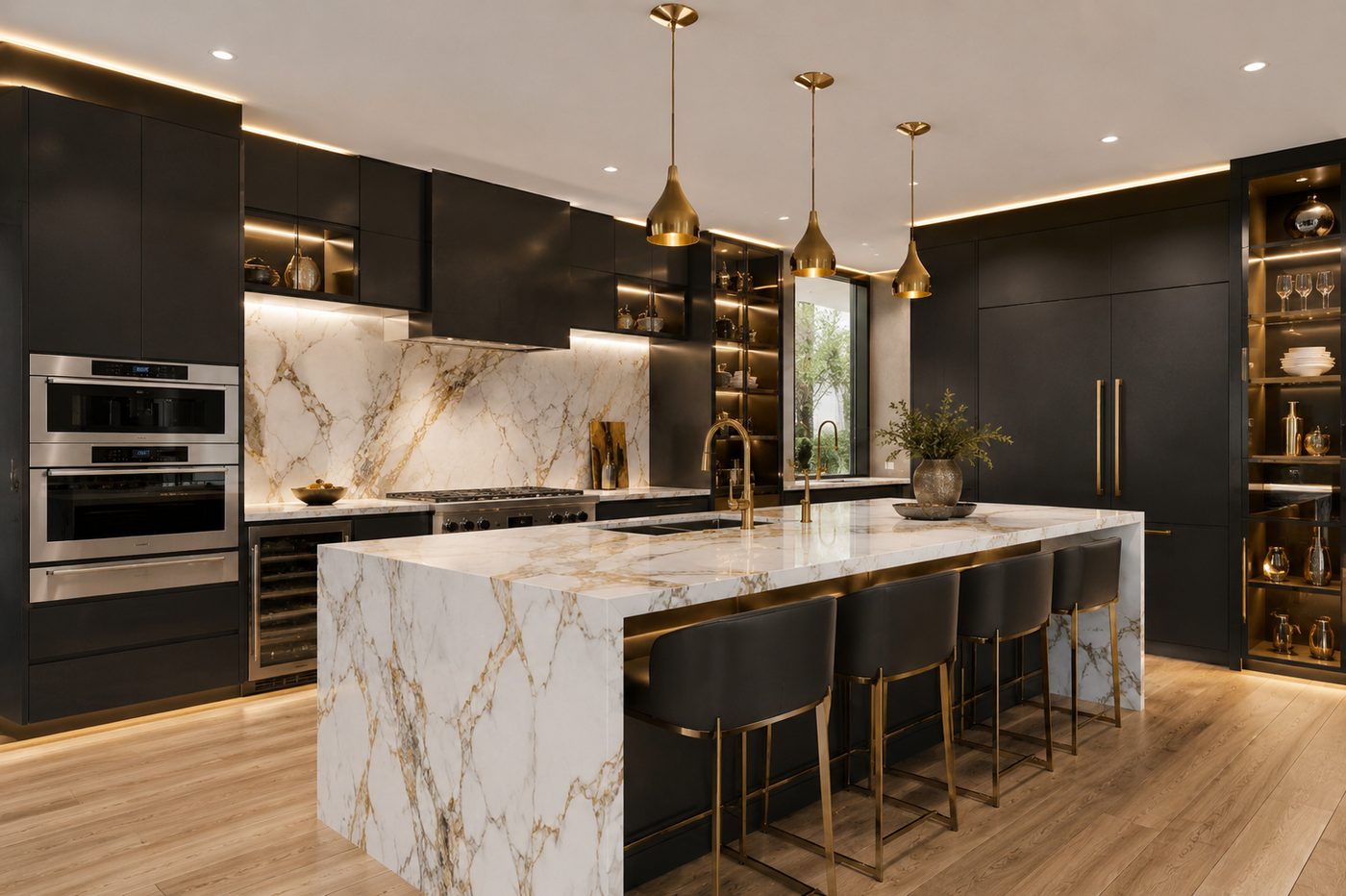 Luxury kitchen remodel with custom cabinetry and premium stone counters